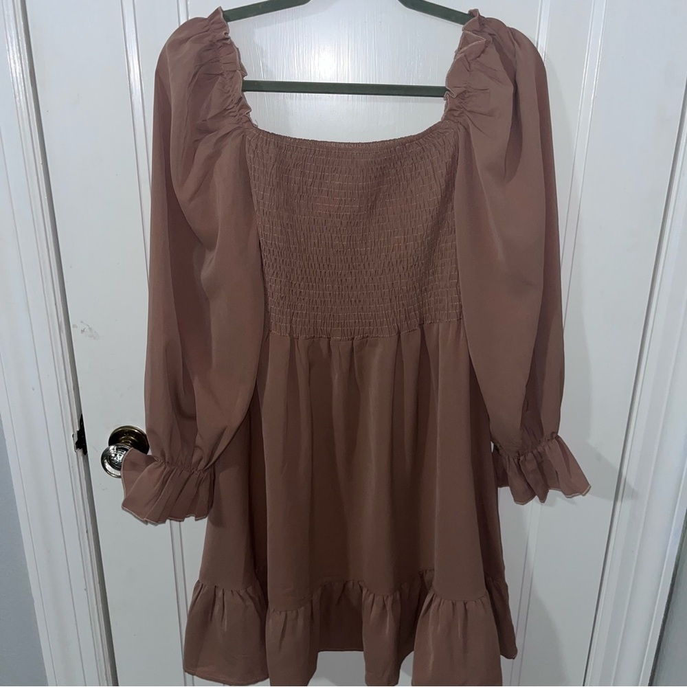 Square-Neck Smocked Midi Dress in Mauve